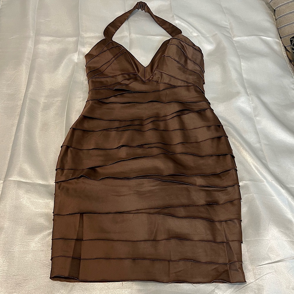 Bebe Silk Copper Halter Top Dress.